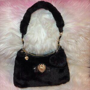 NEW Juicy Couture Snow Leopard Love Furry Friends Faux Fur Shoulder Bag - Black